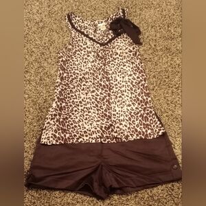Y2K StudioY Dressy Brown/White Animal Print Tank Top & Solid Brown Shorts Large